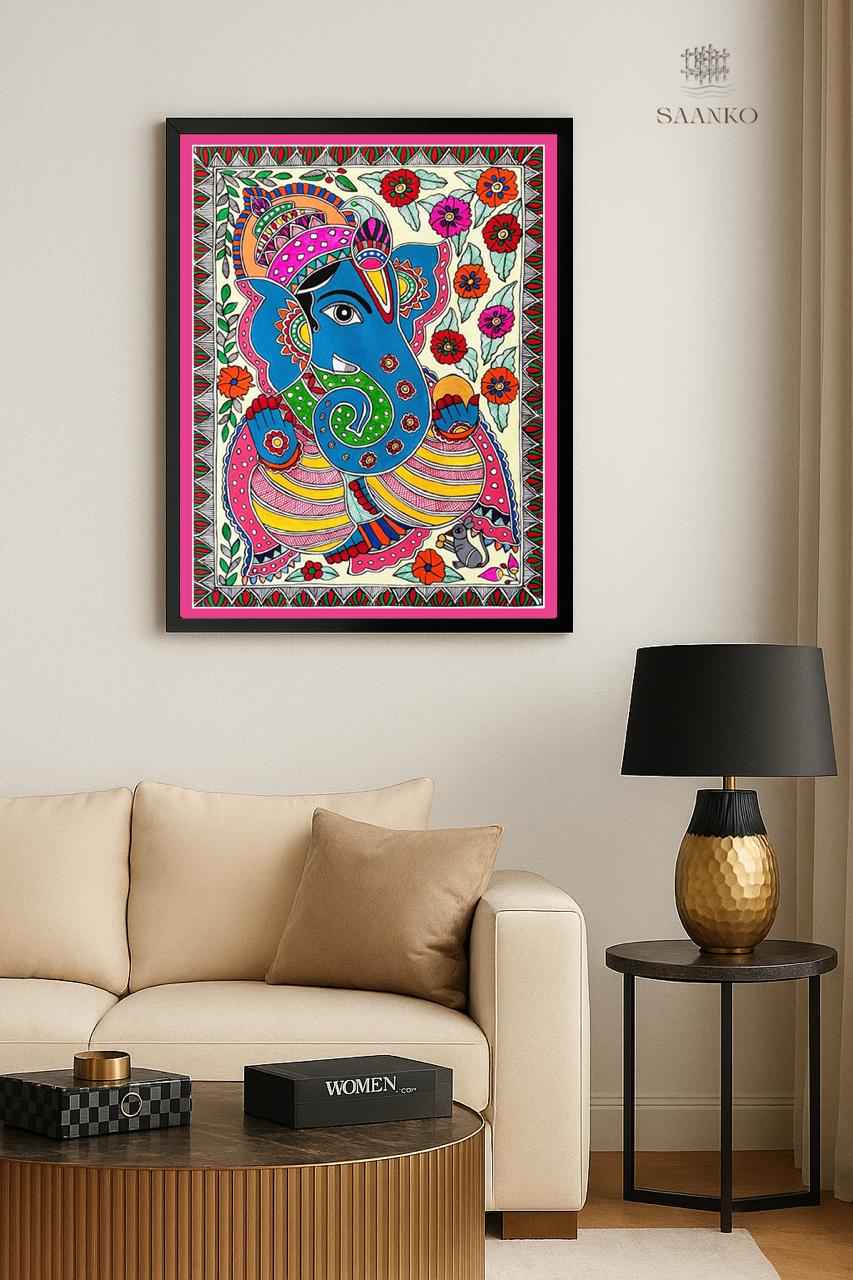 Divine Prosperity: Siddhidata Ganesha in Madhubani Style